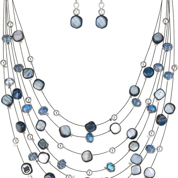 Multi-Layer Boho Shell Beaded Necklace for Women Colorful Crystal Strand with Si - Picture 1 of 6